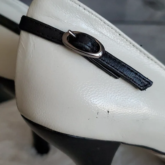KENNETH COLE NEW YORK IVORY HEELS LEATHER SIZE 6 VINTAGE CLASSIC BLACK WHITE - Picture 12 of 14